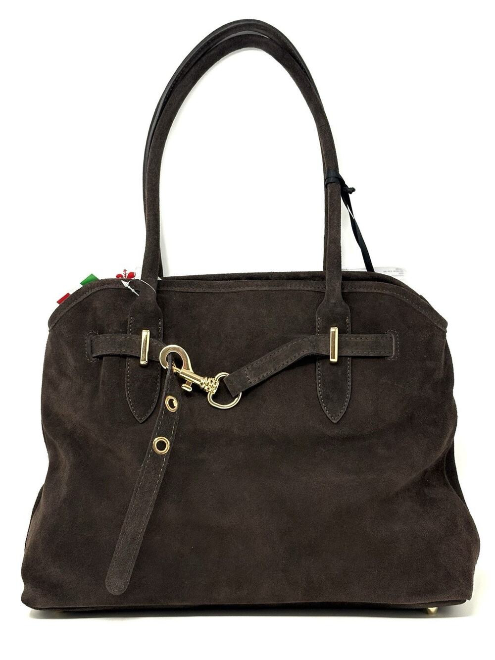 Marlon Suede Shoulder Bag Purse Dark Chocolate Brown Eva Gold Ring Hook NWT